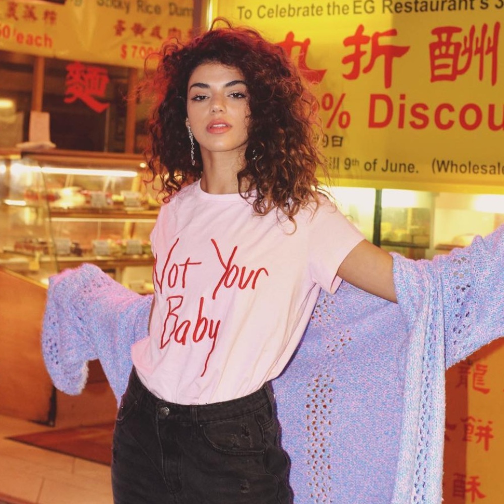 pink “not your baby” tee
